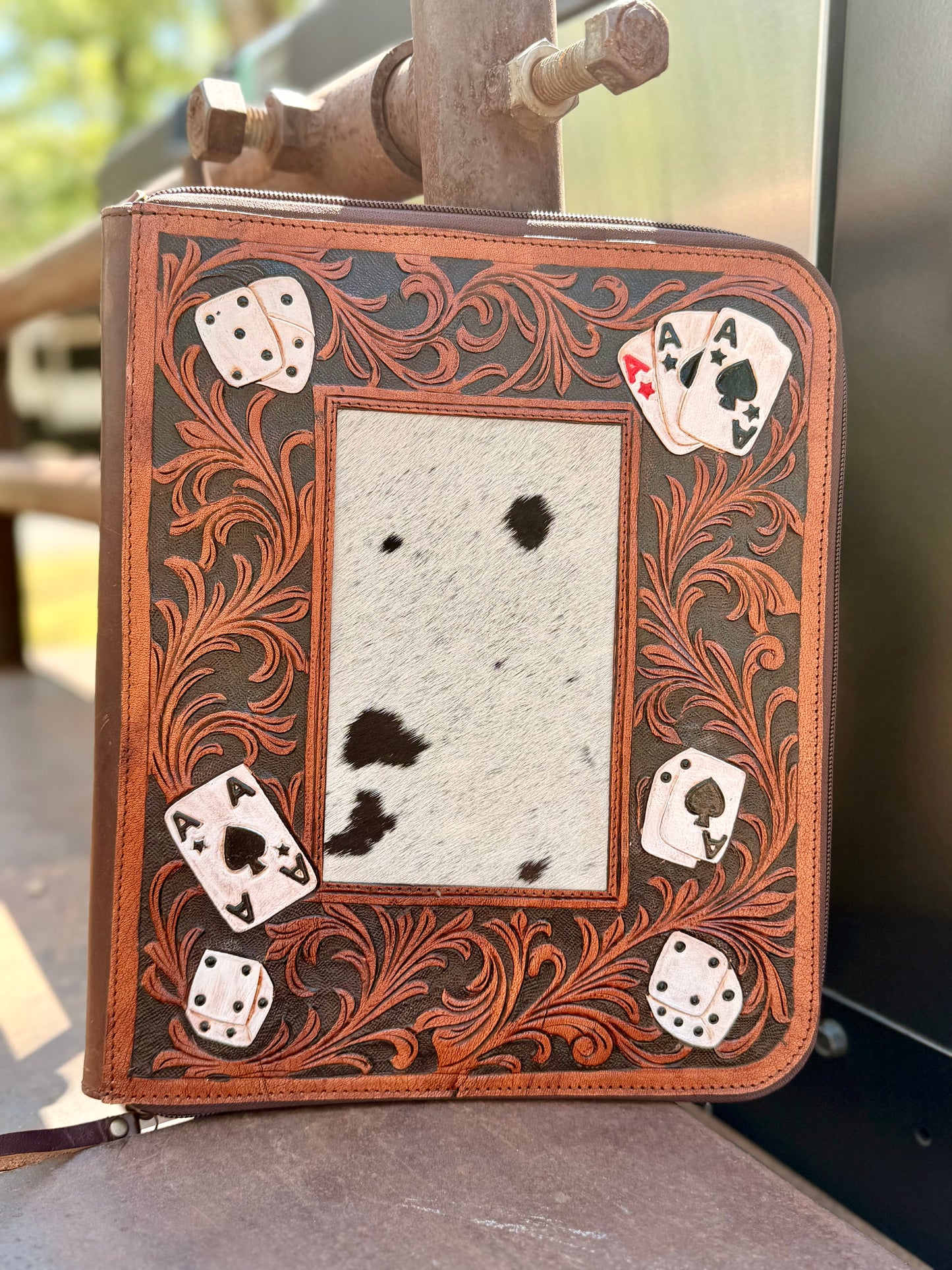 Branded Aces Tooled Leather Portfolio