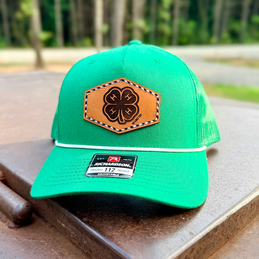 4-H Leather Engraved Hat  - Green/White Rope