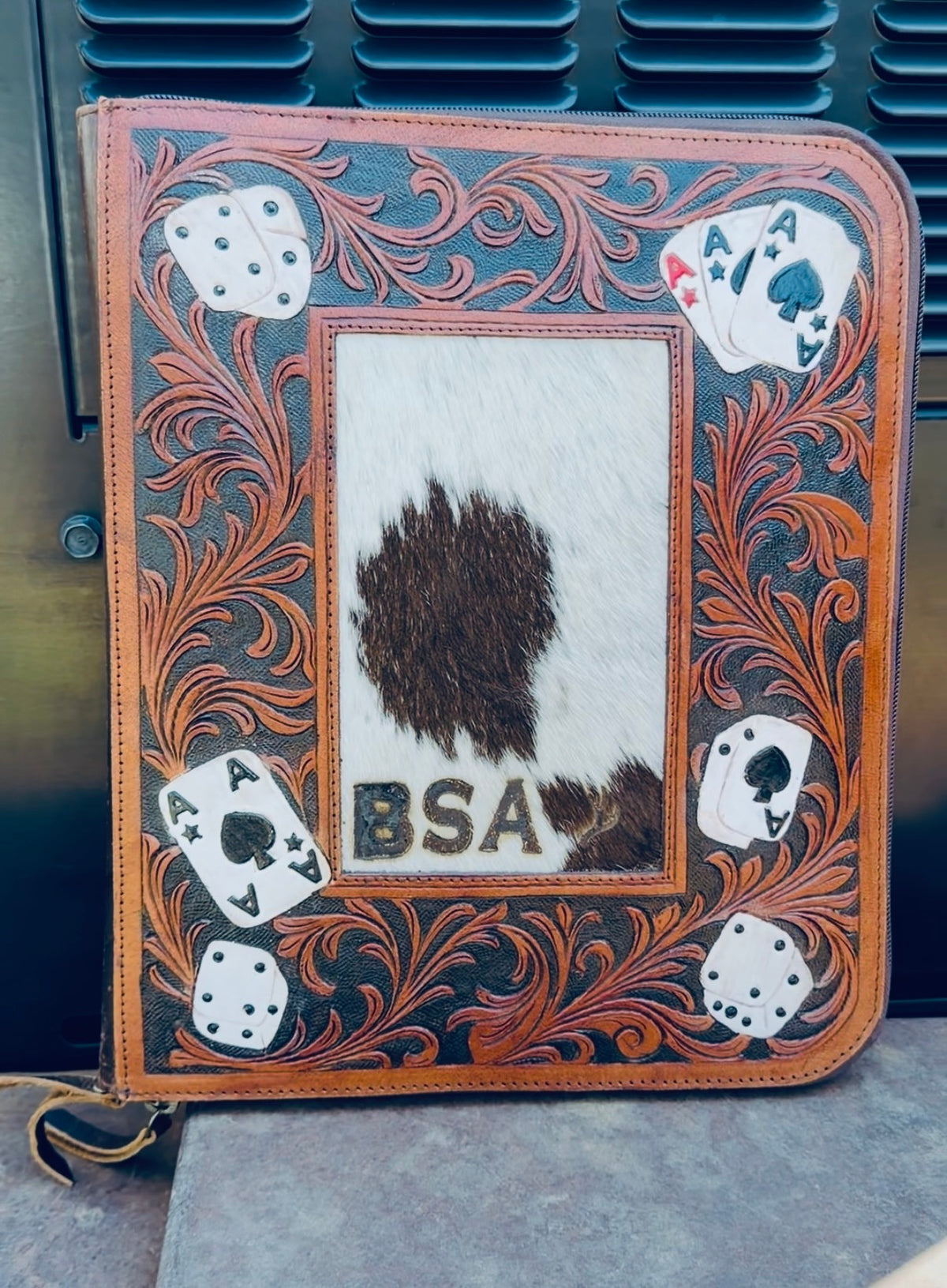 Branded Aces Tooled Leather Portfolio