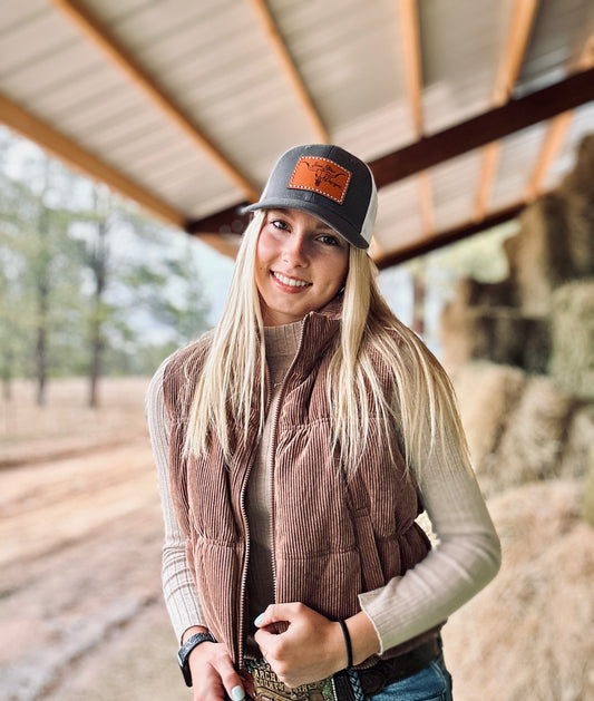 SSD Brand Leather Engraved Hat - Charcoal/White