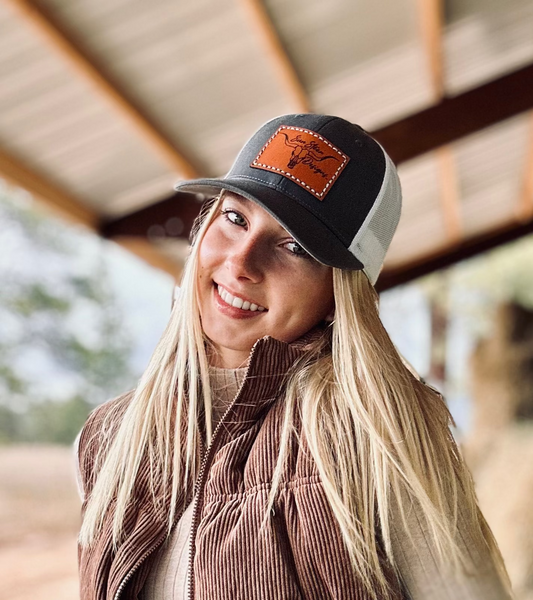 SSD Brand Leather Engraved Hat - Charcoal/White