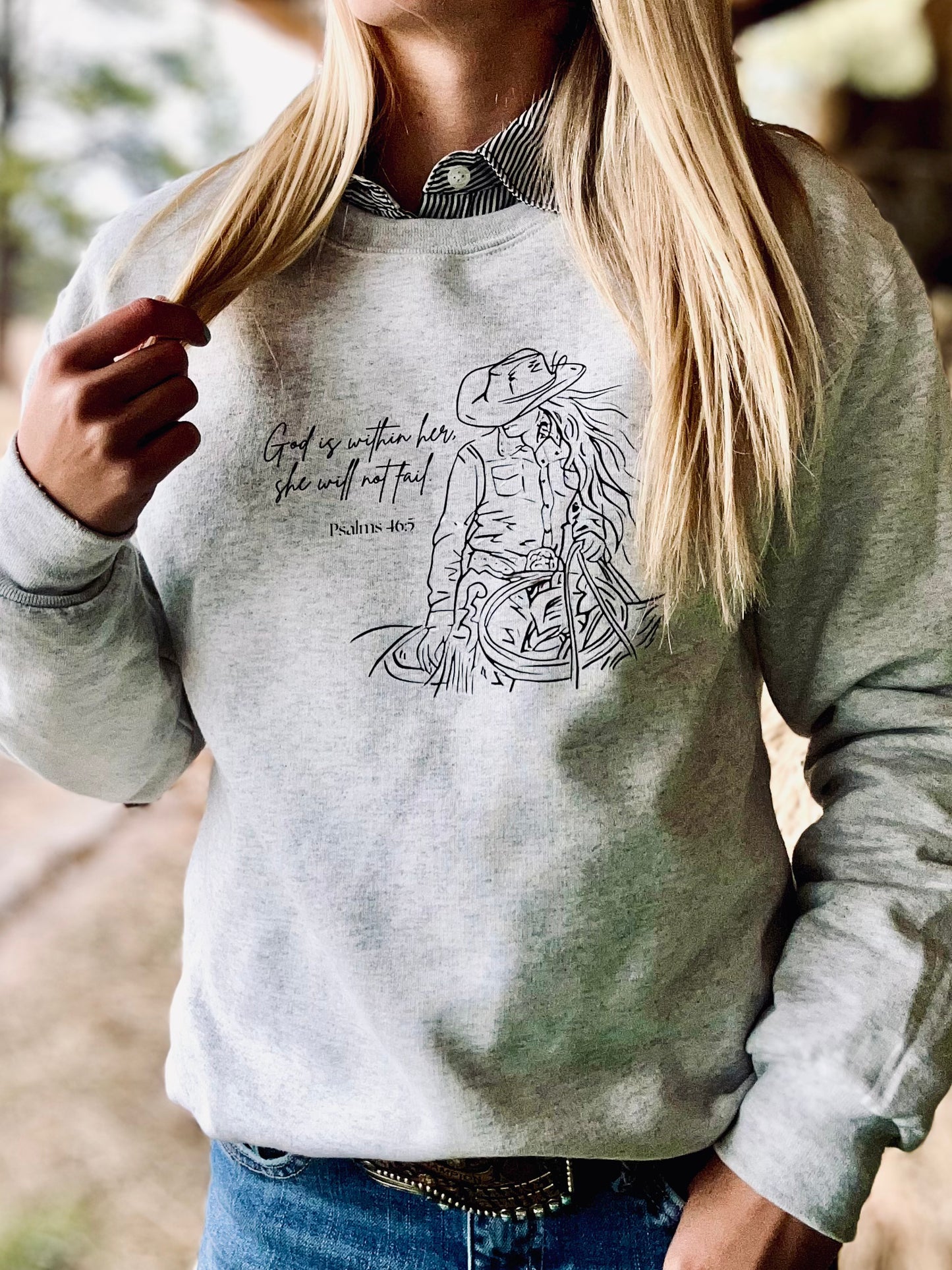 God is Within Her Crewneck Sweatshirt - Heather Grey