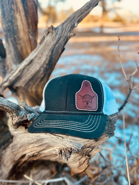 SSD Brand Leather Engraved Hat - Black/White