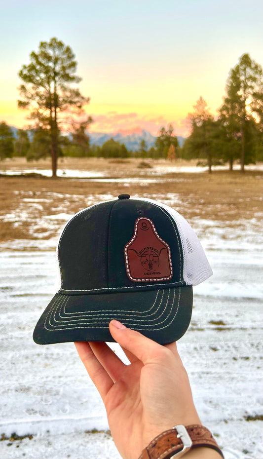 SSD Brand Leather Engraved Hat - Black/White