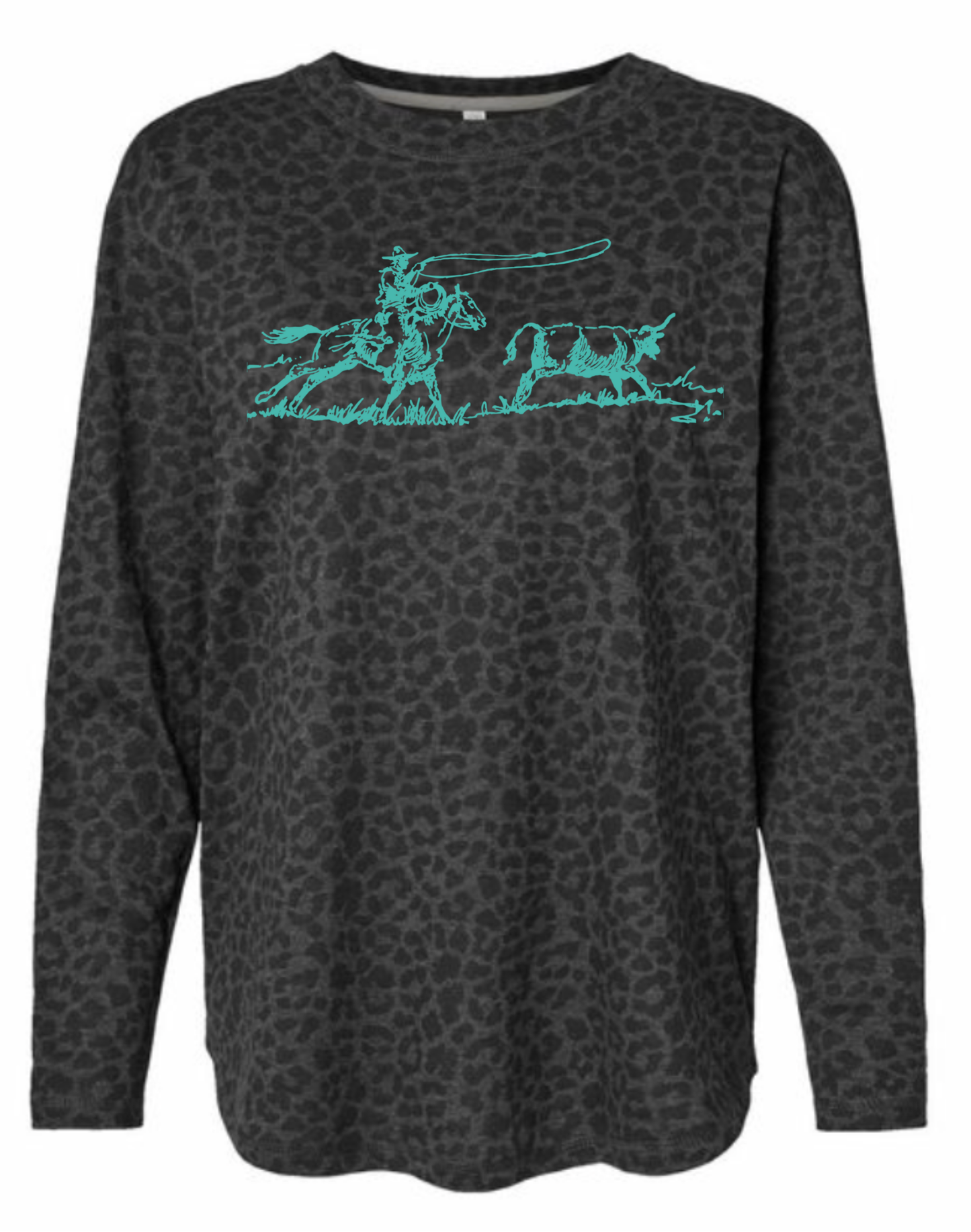 Roper Black Leopard Long Sleeve - Teal