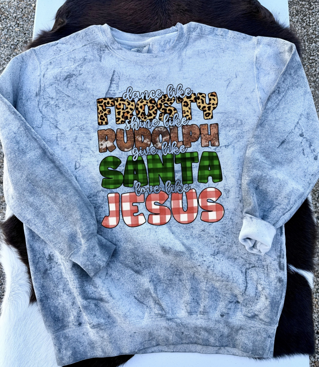 Frosty, Rudolph, Santa, Jesus Crewneck Sweatshirt - Smoke Grey