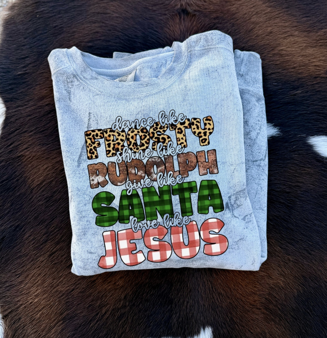 Frosty, Rudolph, Santa, Jesus Crewneck Sweatshirt - Smoke Grey