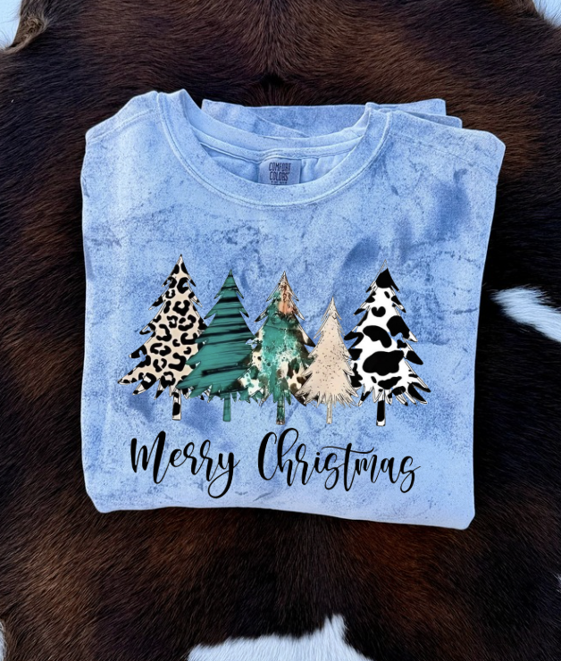 Merry Christmas Trees Crewneck Sweatshirt - Ocean Blue