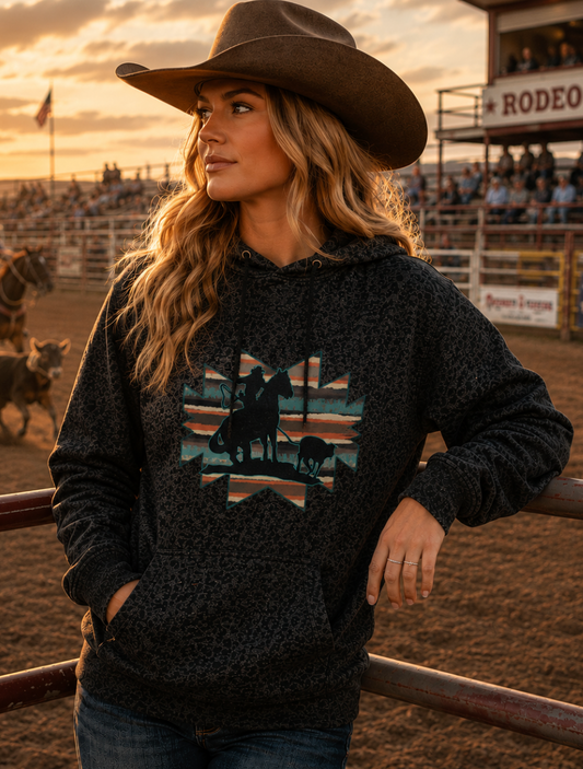 Aztec Breakaway Leopard Hoodie -Teal