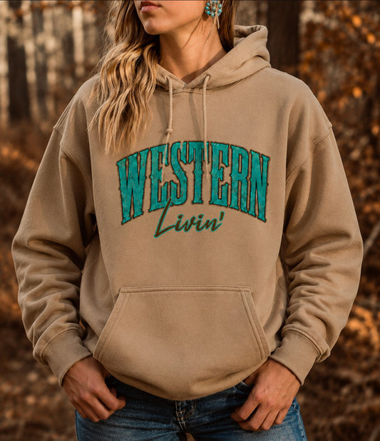Western Livin' Hoodie -Tan