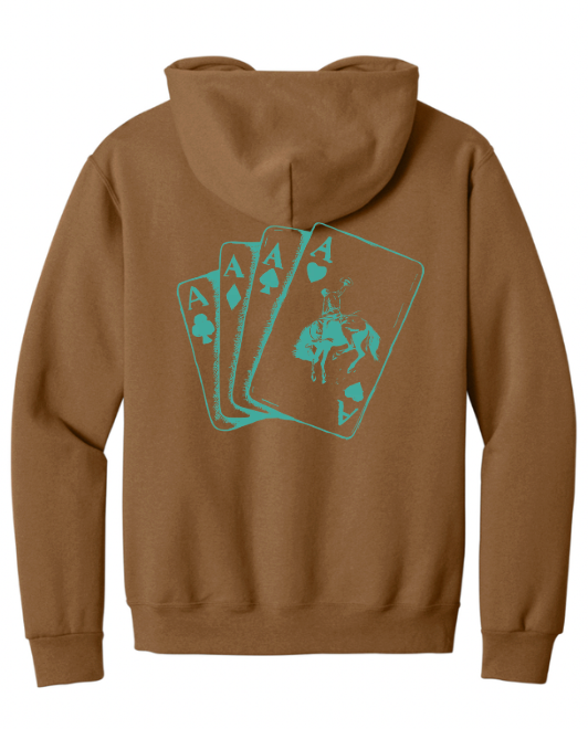 Teal Aces Bronc Hoodie -Brown