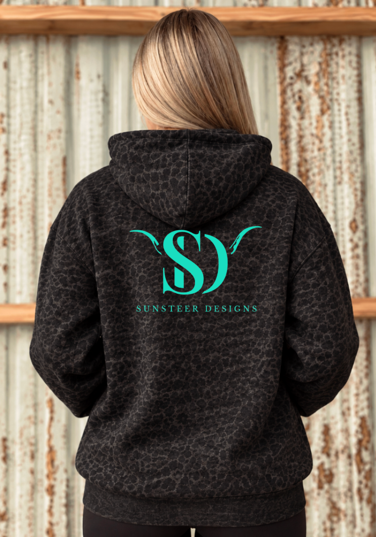 SunSteer Logo Black Leopard Hoodie -Teal