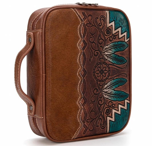 Branded Bible Case - Teal Feathers