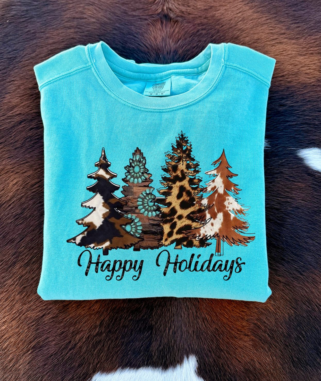 Happy Holidays Trees Crewneck Sweatshirt - Seafoam
