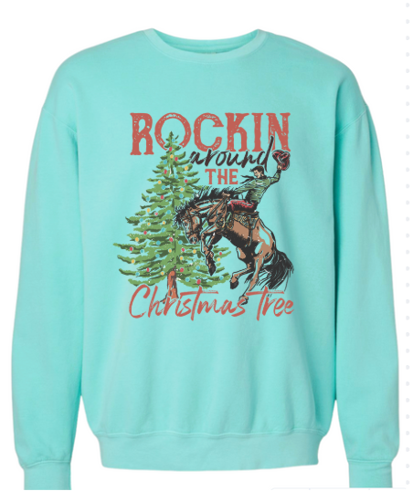 Rockin' Round The Christmas Tree Crewneck Sweatshirt - Chalky Mint