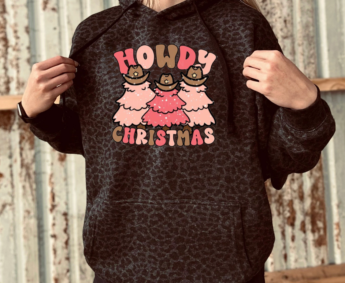 Pink Howdy Christmas Black Leopard Hoodie