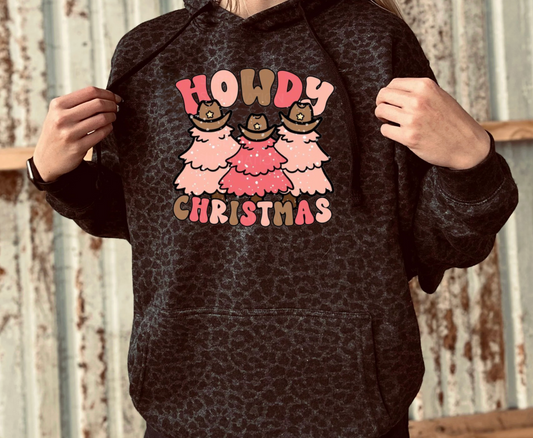 Pink Howdy Christmas Black Leopard Hoodie