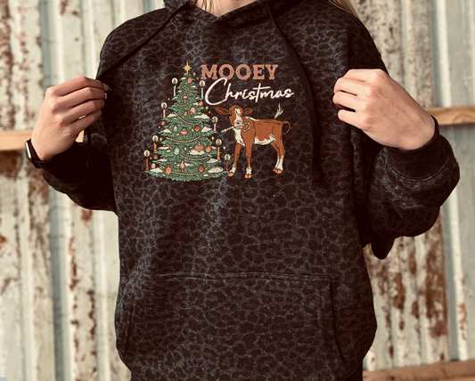 Mooey Christmas Black Leopard Hoodie