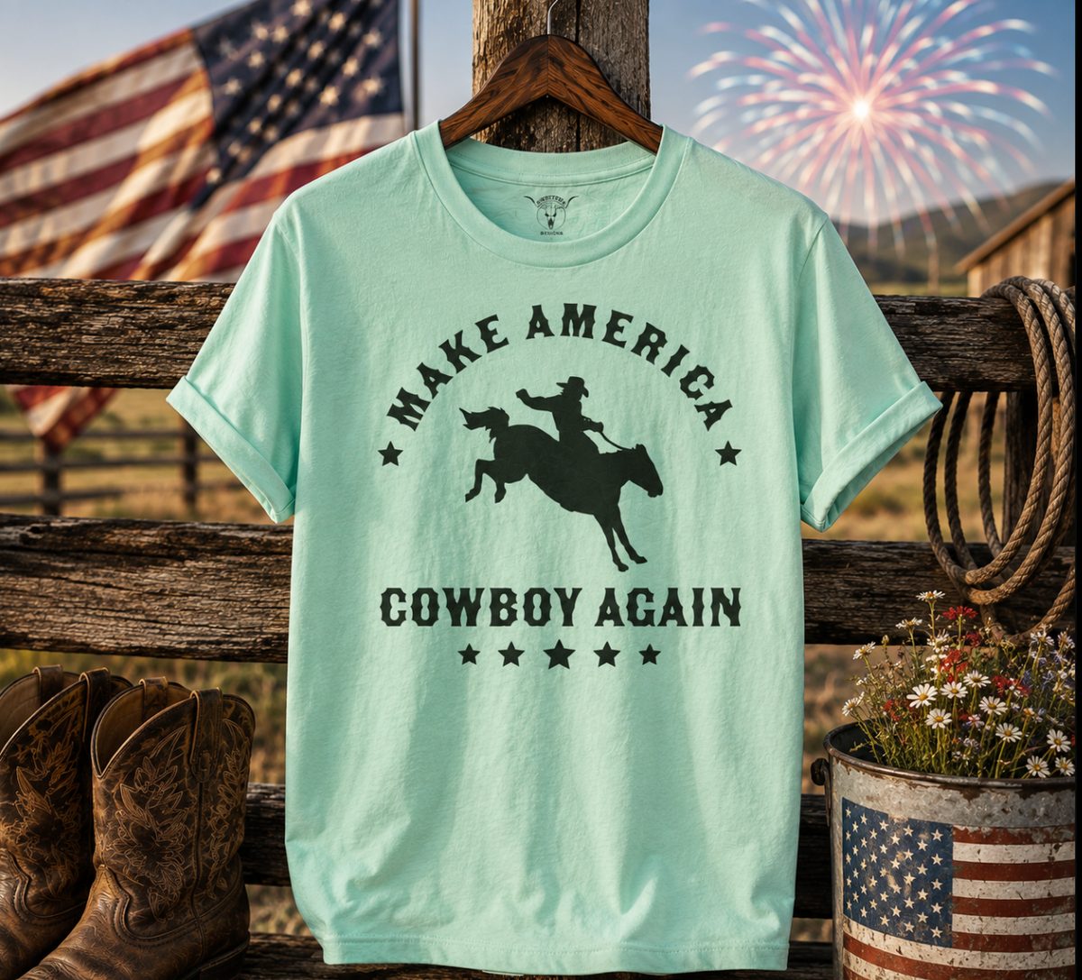 Make America Cowboy Again Mint Tee-Black
