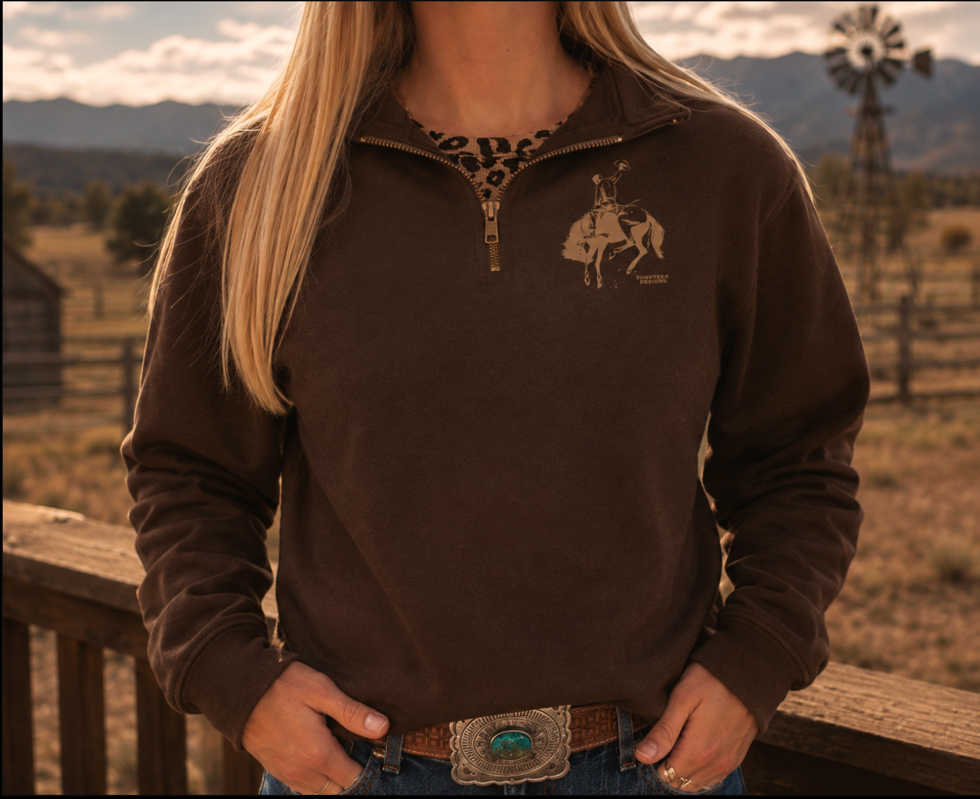 Bucking Bronc 1/4 Zip - Brown/Tan