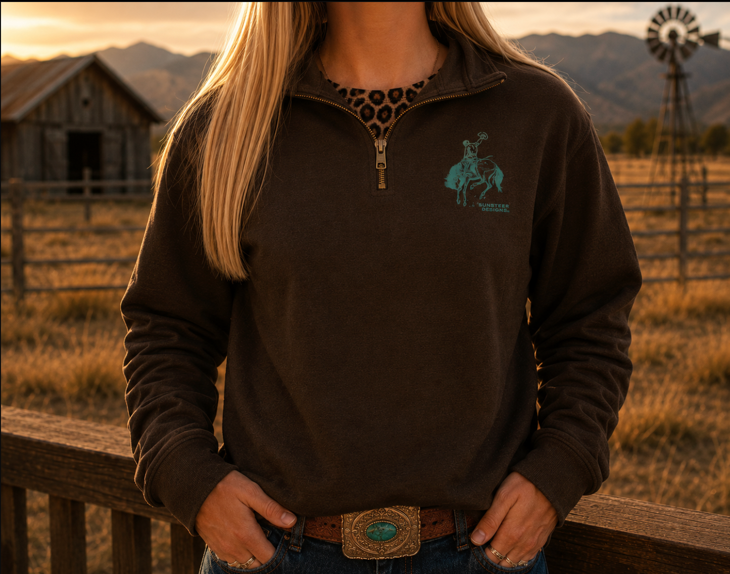 Bucking Bronc 1/4 Zip - Brown