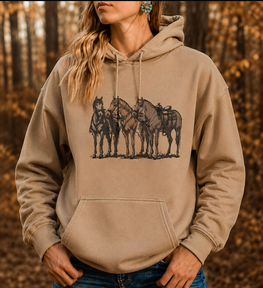 Horses Hoodie -Tan