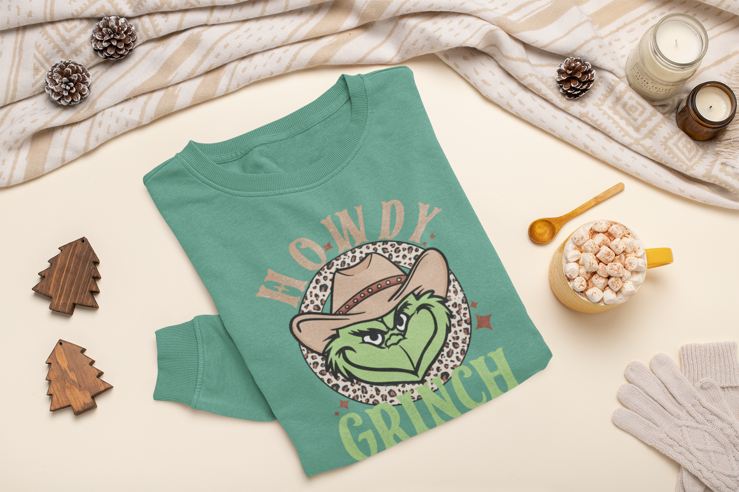 Howdy Grinch Crewneck Sweatshirt - Light Green