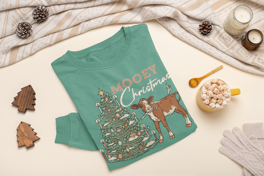 Mooey Christmas Crewneck Sweatshirt - Light Green