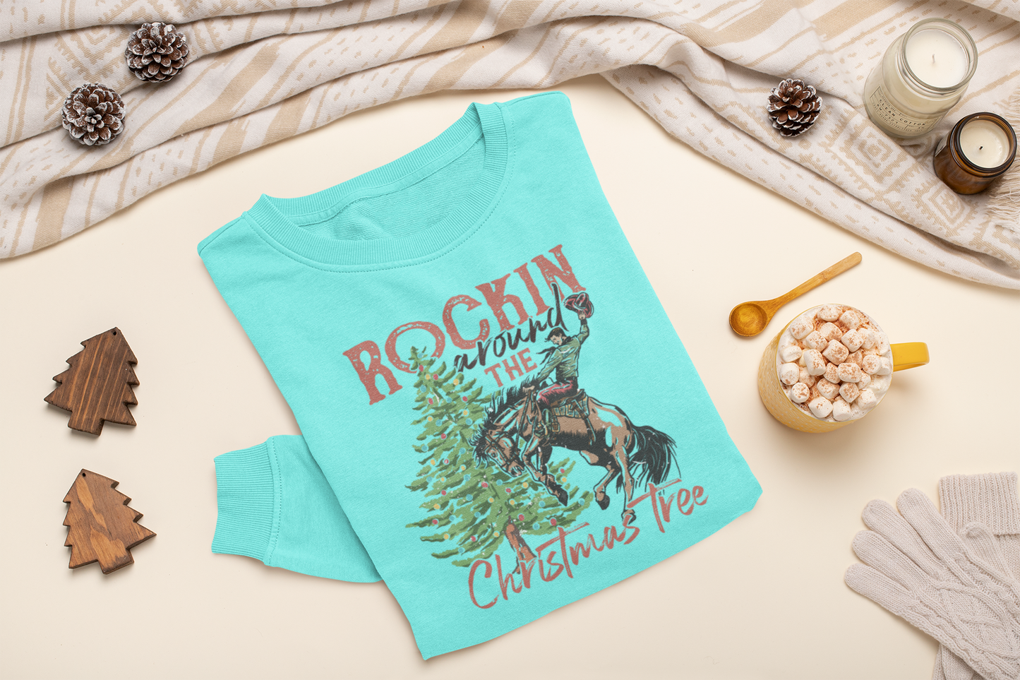 Rockin' Round The Christmas Tree Crewneck Sweatshirt - Chalky Mint