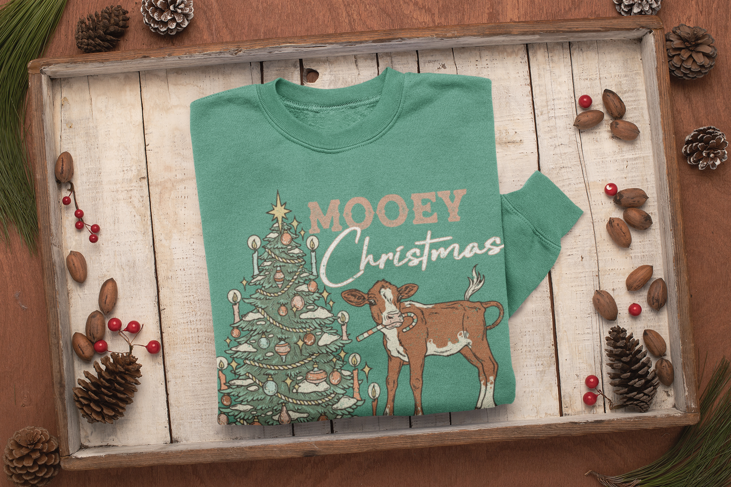Mooey Christmas Crewneck Sweatshirt - Light Green