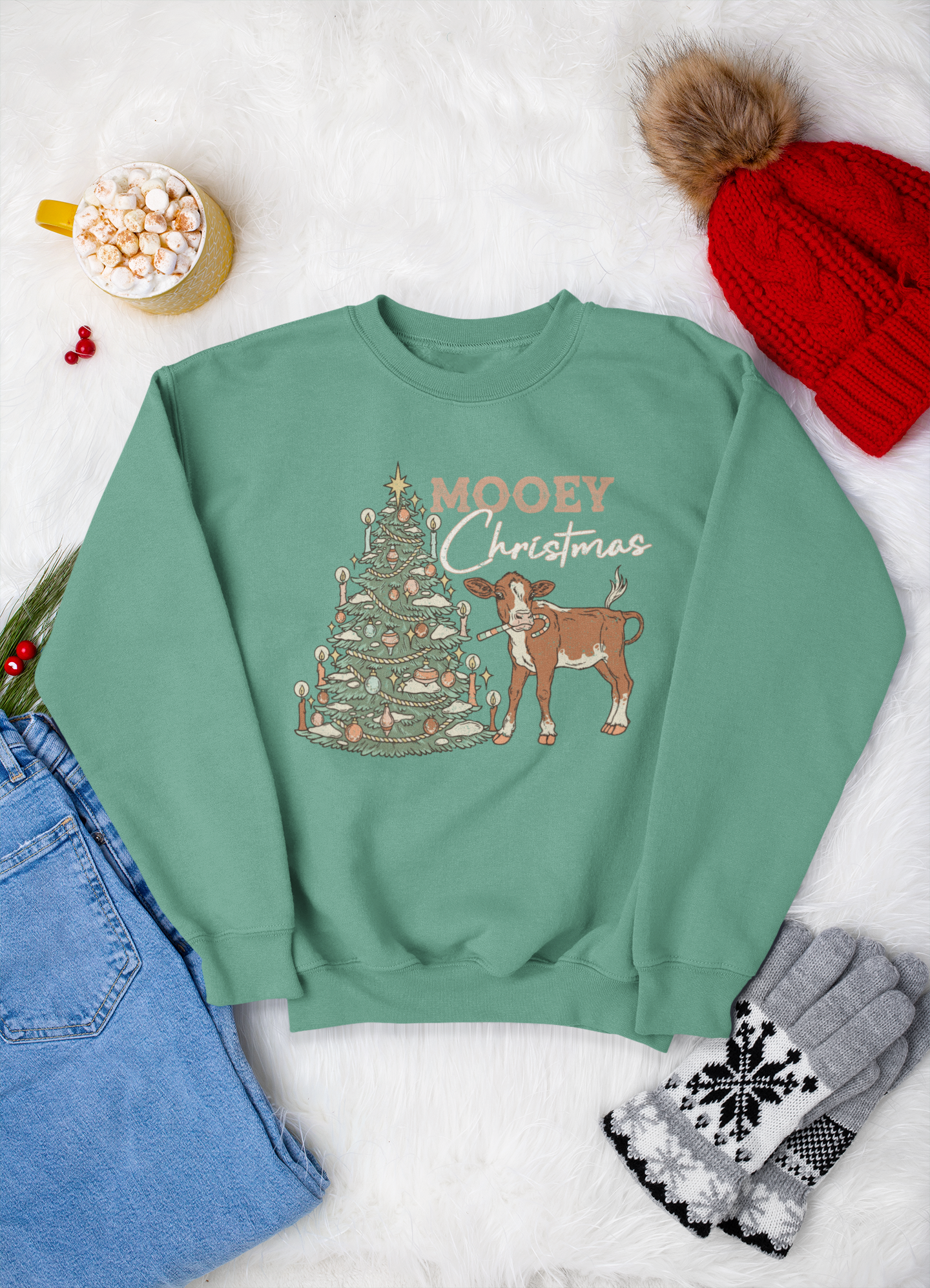 Mooey Christmas Crewneck Sweatshirt - Light Green