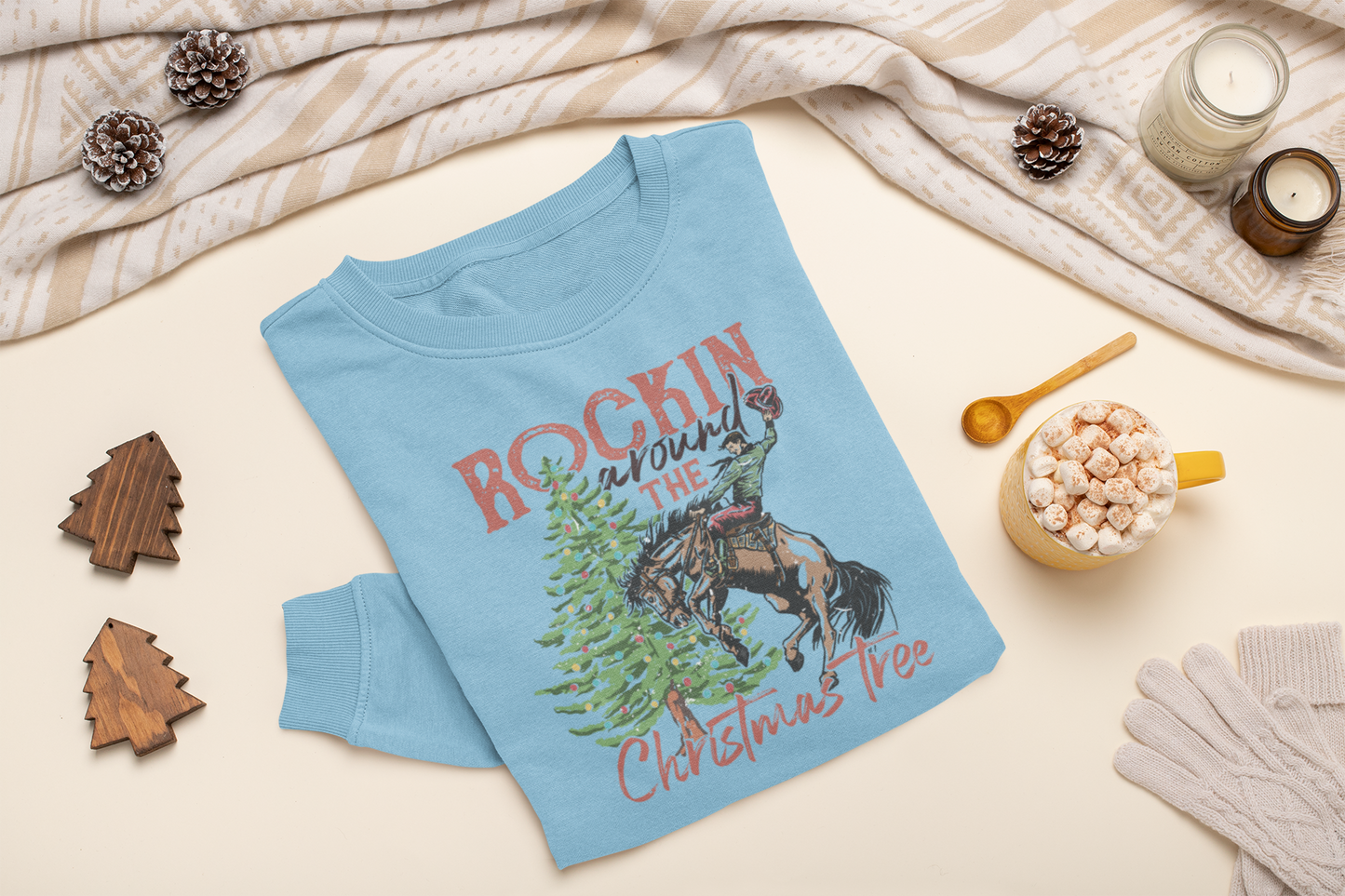 Rockin' Round The Christmas Tree Crewneck Sweatshirt - Blue Jean