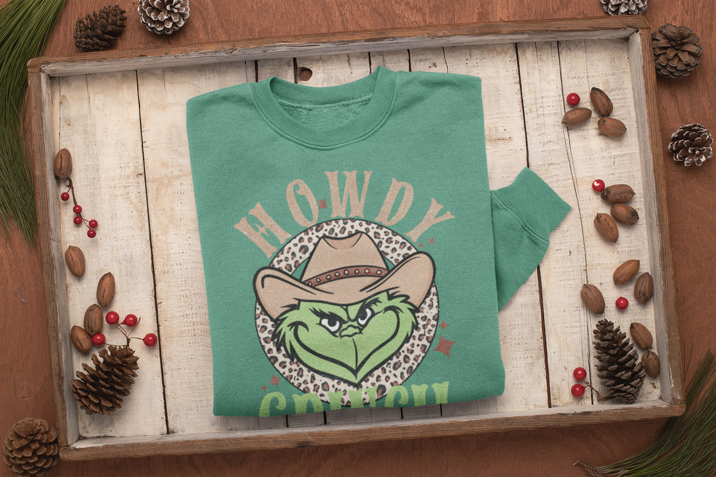 Howdy Grinch Crewneck Sweatshirt - Light Green