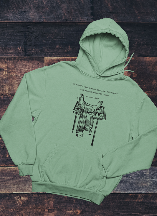 Psalms 107:9 Saddle Hoodie - Dusty Green