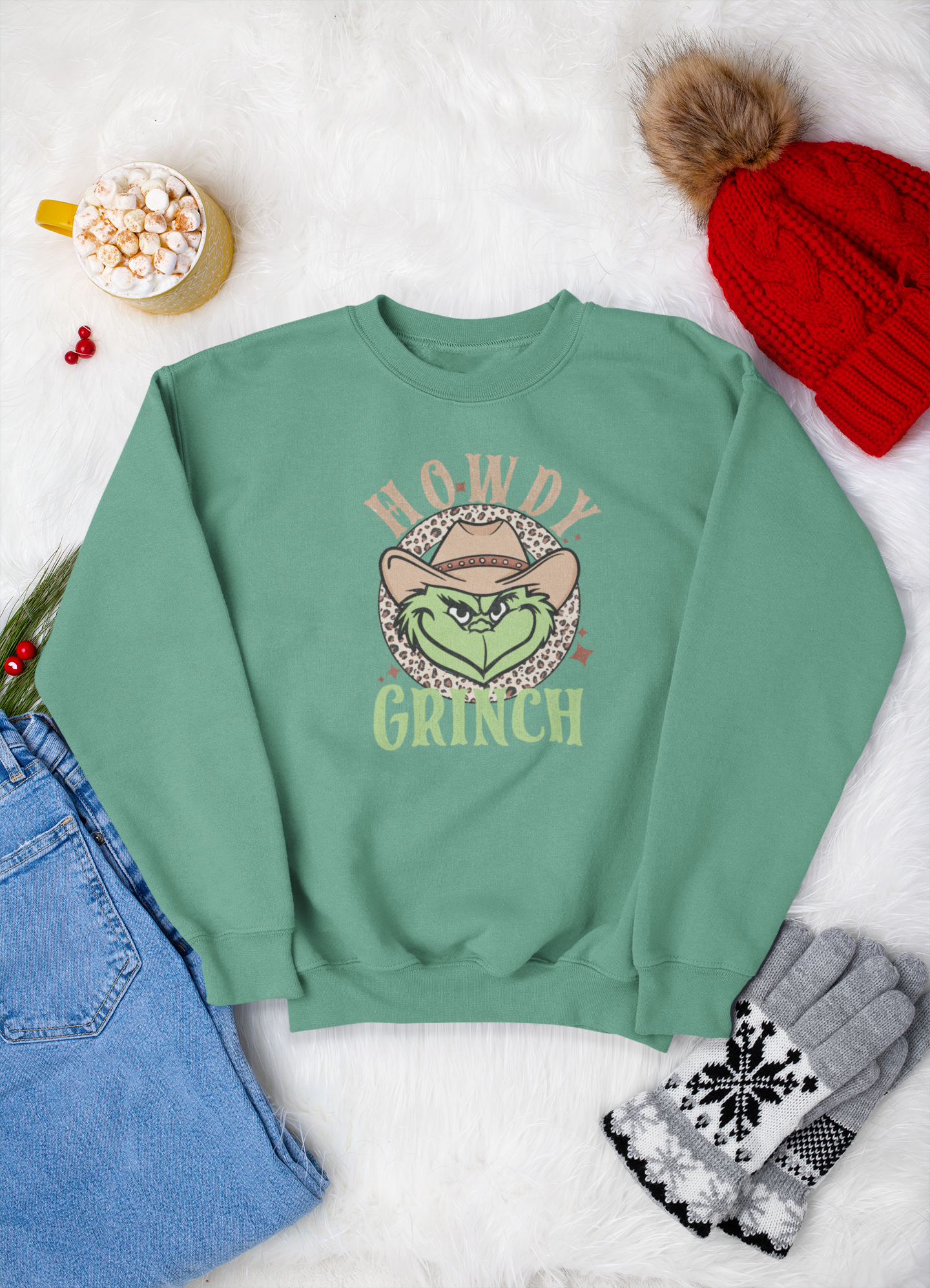 Howdy Grinch Crewneck Sweatshirt - Light Green